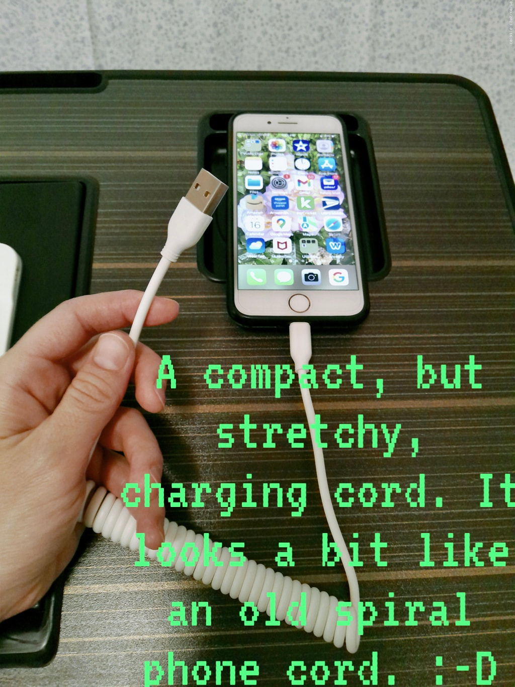 Spiral iPhone charging cord.
